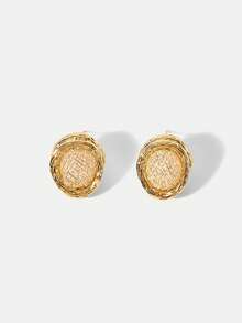 PRE ELEGANT MESH SPLICING SPARKLING STONE STUD EARRINGS - Gold - View 5