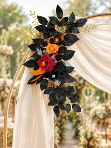 2Pcs Gothic Black Red Rose Flower Garland, Artificial Vine With Maple Leaf & Berry For Wedding Arch Halloween Home Wall Party Decor - Multicolor - View 2