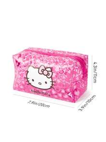 HELLO KITTY AND FRIENDS | SHEIN Transparent PVC Cosmetic Bag With Printed Waterproof Zipper, Multi-Functional Travel Wash Bag & Makeup Organizer Pouch, Ideal For Daily Toiletries, Stationery And Small Sundries Storage - Pink - View 6