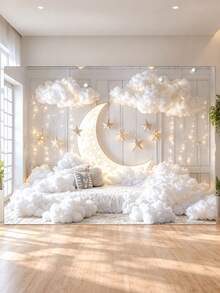 Moon Stars Clouds Photography Background Backdrop For Birthday Party Home Decor Celebration Photo Booth Props Indoor Wall Decoration Festival Event Supplies - Multicolor - View 4