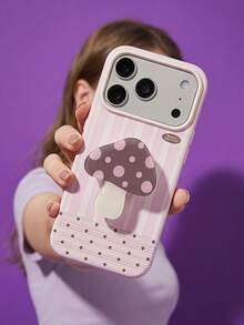 ShellaStory Creative Dot Mushroom Stand Suitable For 17pro Phone Case Phone18 Soft Case 15 Niche Ins Style 16 Shockproof Creative, Retro Style, Geometric, Simple Style, Fresh Style, Clash Style, Niche, Ins Style - Berry powder - View 2