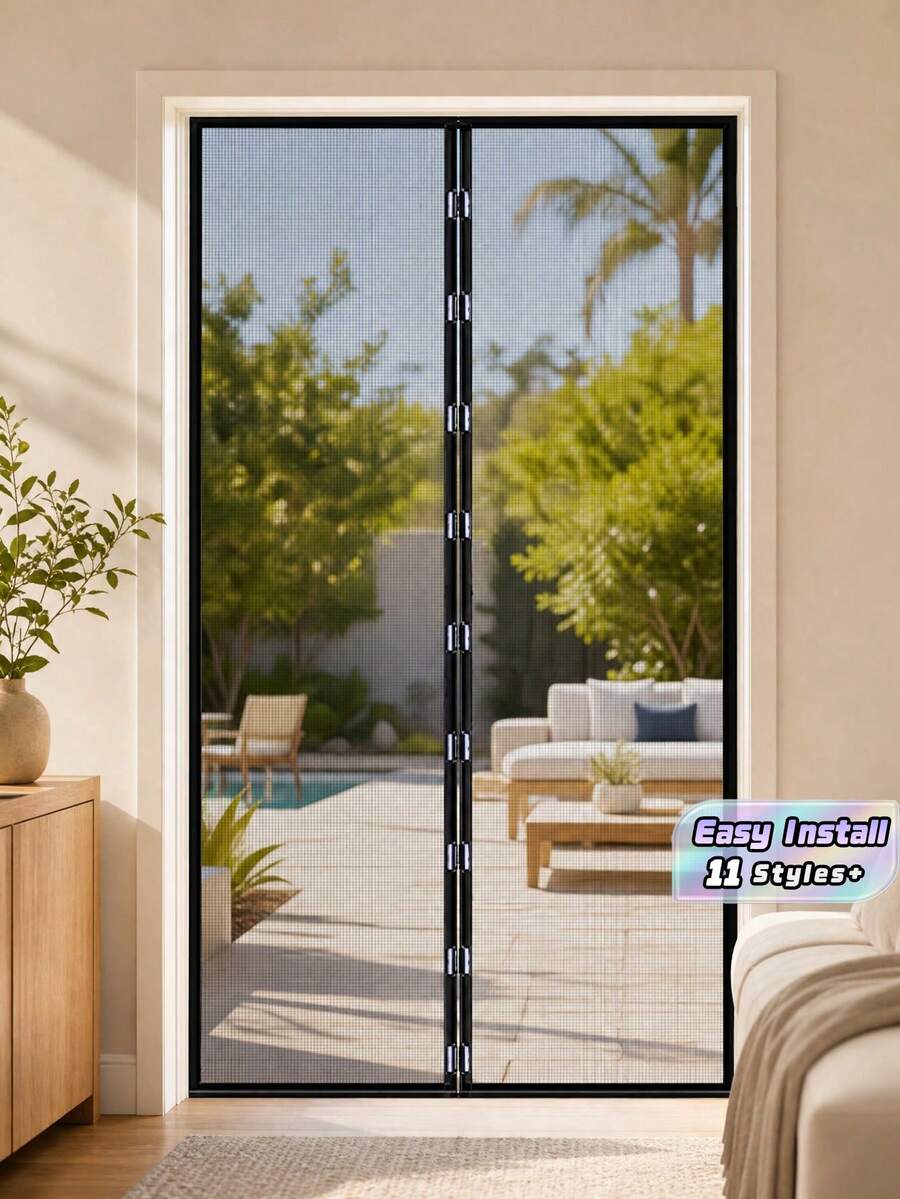 1pc Magnetic Insect Screen Door, Summer Windproof Screen, No Drilling Needed, Mesh Curtain - Insect Barrier & Airflow, Classic Style, Ideal For Bedroom, Living Room, Rv Doors And Windows, With Adhesive Tape! Perfect For Indoor/Outdoor Use - Multicolor - View 1