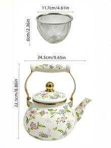 Cirelle Floral Enamel Kettle With Gold Handle – 1.2L /2.5L Stovetop Teapot For Gas Stove, Durable Home Kitchen Essential For Tea & Coffee, Rustic Farmhouse Decor - Multicolor - View 3
