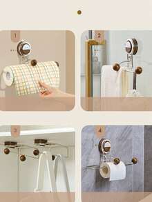 1pc Original Wood Tone Suction Cup Kitchen Paper Towel Holder No Drill Wall Mounted Rust Resistant Metal Structure Easy Install Stable Roll Paper Rack For Kitchen Countertop Home Apartment Storage Organizer Accessory - A - View 2