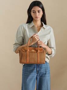 Wovira Ladies Handbag, Woven, Holiday Style, Old Money Style, Simple Urban Fashion, Suitable For Daily Commuting, Shopping, Vacation - Brown - View 8