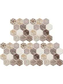 10/20pcs Bohemian Style 3D Wall Sticker Brown Hexagon Self-Adhesive ...