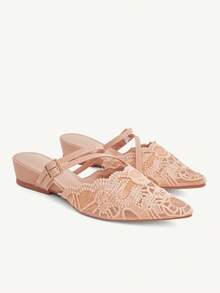 CUCCOO CHICEST Ladies' Shoes With Lace And Lace, Double Fine With Rhinestone Buckle, Pointed Wedge Heel, Apricot Colored Date Versatile High Heels, Single Shoe - Apricot - View 8