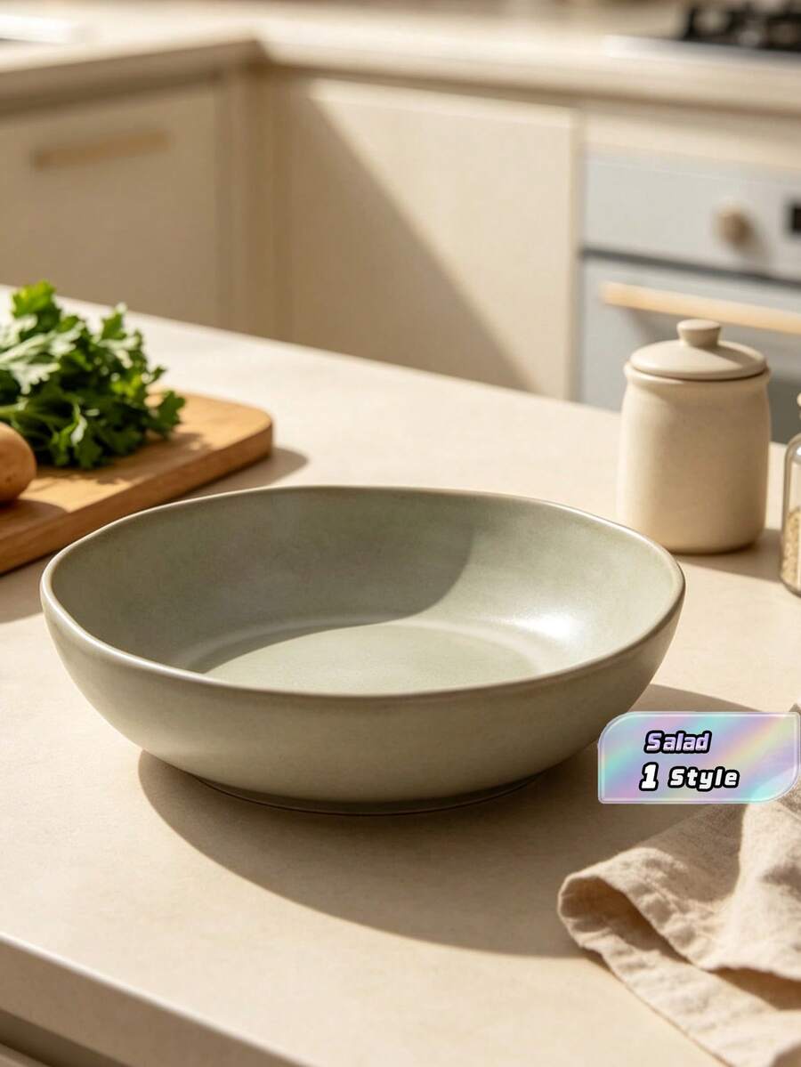 1 PC Handmade Ceramic Salad Bowl, Soup Bowl, High-Quality Durable Restaurant-Grade Tableware, Suitable For Appetizers, Pasta, Desserts, Exquisite Holiday Gift, Appetizer Plate, Holiday Table Setting, Artistic Tableware. - View 1
