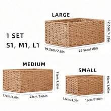 Haus Hana 1Set Boho Rattan Desktop Storage Basket Set Of 3, Handwoven Wabi-Sabi Vanity Organizer, Oriental Zen Style Cotton Rope Basket For Desk, Office, Shelf, Small Items Storage - View 13