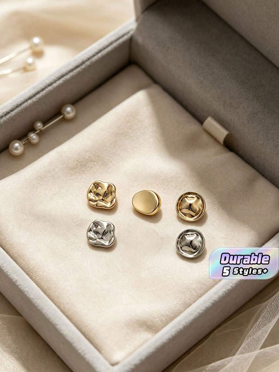 1 Pack 10 Pieces Irregular Concave‑Convex Wrinkled Metal Buttons Versatile Decorative Fasteners For Men Women Shirt Cardigan Outerwear Sewing Accessories - 10pcs - View 1
