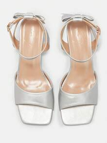 CUCCOO CURVES Women's Square Toe Buckle Design Daily Versatile Fashion Wide Last High Heels - Silver PU - View 8