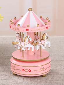 1pc Carousel Music Box, Wind Up Mechanism, Cake Design, Gift - White - View 8