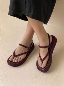 HighSole Women's Shoes Are Simple And Comfortable To Wear, Open-Toed Platform Sandals Are Suitable For Travel And Vacation - Burgundy - View 3