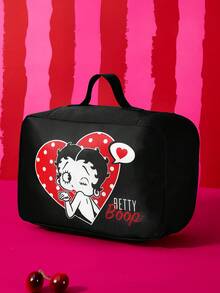 Betty Boop x SHEIN 紅黑心形波點旅行收納袋，S/M/L 尺寸，拉鍊開合，行李整理收納包，適合旅行與商務出差分類衣物 - 黑紅白 - 查看 3