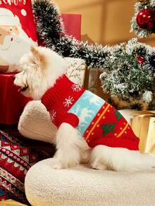PETSIN Christmas Style Red Striped Reindeer & Christmas Tree Pet Sweater - Red - View 7