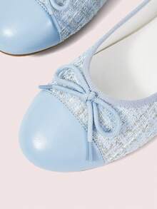 CUCCOO DOLLMOD Women's French Tweed Color Matching Ballet Flats, Bow Decorative Round Toe Cover Wearing Soft-Soled Casual Shoes, Color Matching Design, Commuting - Light blue - View 4