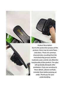 Flat Sliding Sandals For Plus Size Women, Casual Beach Multi-Use, Decorated With Rhinestones, Easy To Wear - Black - View 8