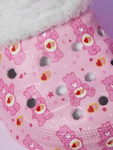SHEIN X Care Bears Autumn And Winter Plush Lined Warm Cute Fun Cartoon Pattern Fashion Non-Slip Baby Children Clogs - Pink - View 7