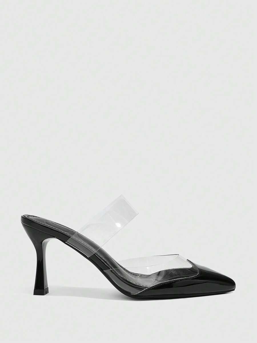CUCCOO SZL Pointed Toe Women's High Heel Pumps, Jelly Patchwork PU Leather, Sexy For Party & Evening Fall Shoes - Graphite Black - View 1