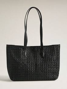 Wovira Women's Fashion Black Tote Bag, Delicately Woven Large-Capacity Shoulder Bag For Daily Use, Commuting, Vacation, Travel - Black - View 4