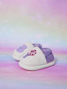 SHEIN X Care Bears A Pair Of Autumn And Winter Baby Velvet Bear Pattern Versatile Children's Fun Foot Protection Warm Non-Slip Baby Daily Leisure Home Slippers - Purple - View 3