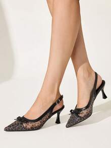 CUCCOO CHICEST Ladies Spring And Summer New Yellow Leopard Print Color Pointed Bow Stiletto Heel Wear Elegant Breathable High Heels - yellow leopard print - View 4