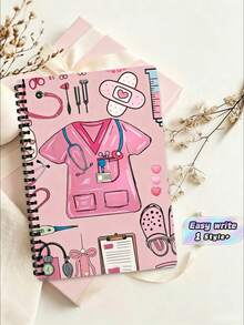 1PC Nurse Spiral Notebook Planner Medical Diary Light Pink Stethoscope Syringe Heart Bow Pattern 120 Pages Nursing School Organizer Travel Journal Thank You Gift For Nurses Graduation Souvenir Accessory - multicolor - View 1
