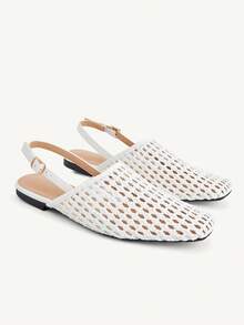 CUCCOO CHICEST Women's Shoes Spring And Summer Flat Bottom Square Toe Shoes Rear Strap Mules Shoes Versatile Elegant And Fashionable Wear - White - View 1