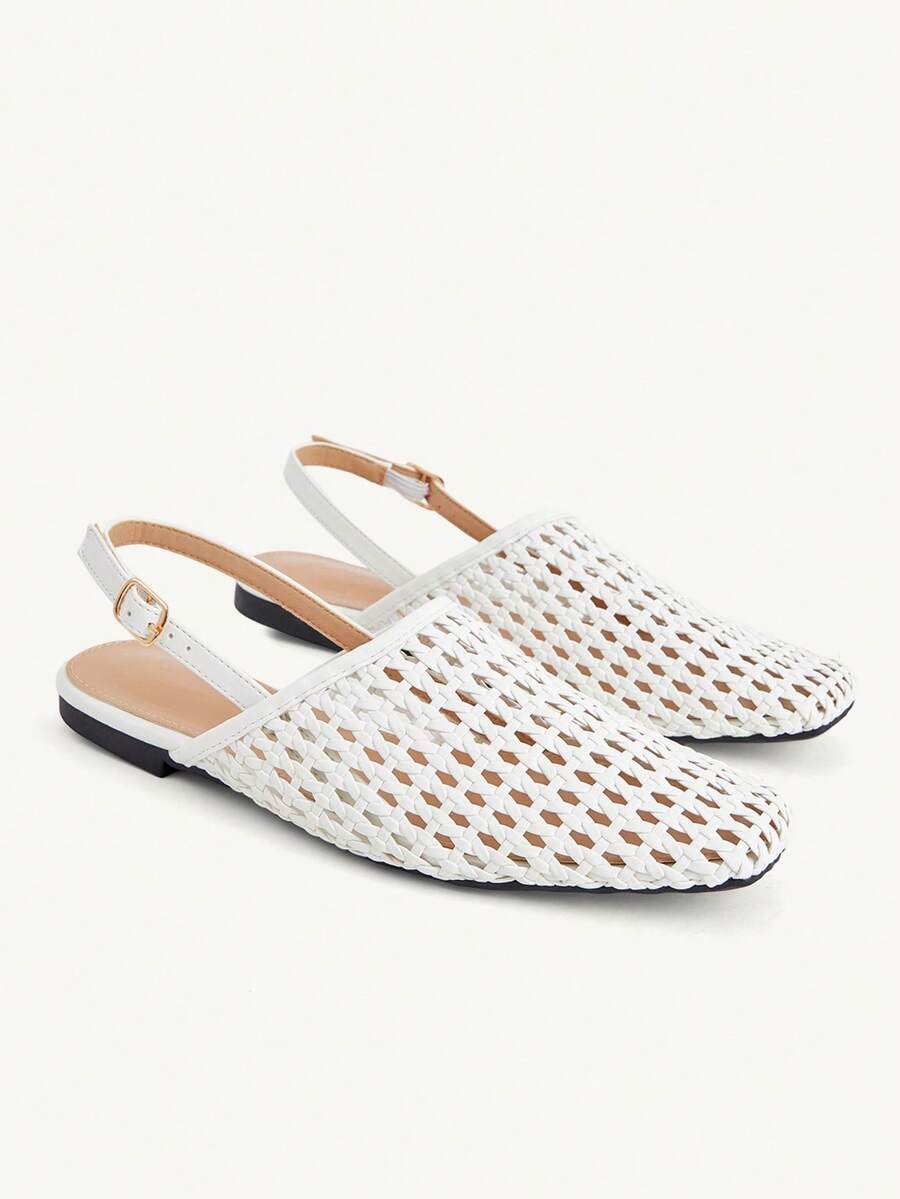 CUCCOO CHICEST Women's Shoes Spring And Summer Flat Bottom Square Toe Shoes Rear Strap Mules Shoes Versatile Elegant And Fashionable Wear - White - View 1