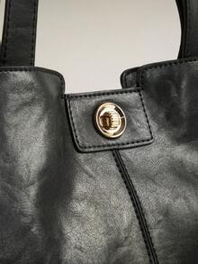 Wovira Women's Tote Bag, Splicing Design, Retro Old Money, Minimalist Style, Urban Fashion, Large Capacity, Suitable For Daily Commuting And Shopping - Black - View 5