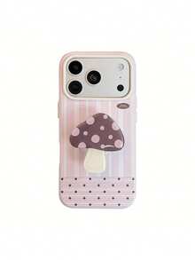 ShellaStory Creative Dot Mushroom Stand Suitable For 17pro Phone Case Phone18 Soft Case 15 Niche Ins Style 16 Shockproof Creative, Retro Style, Geometric, Simple Style, Fresh Style, Clash Style, Niche, Ins Style - Berry powder - View 5