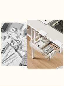 Desk Bottom Drawer‑Type Storage Box, Invisible Under‑Desk Organizer For Office Home Study Desk Stationery Supplies Storage - Multicolor - View 9