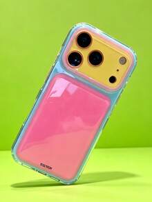 ShellaStory بطانية هاتف أبل 17 Pro Max و16 Pro و15 Pro و14 و13 للنساء بتصميم كوري بسيط Y2K مع كتل لونية ورقعة نافذة كبيرة، بطانية حماية إبداعي مقاوم للصدمات فاخر ومميز - أصفر وردي - مشاهدة 1