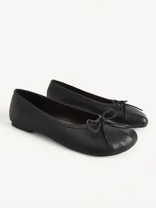 CUCCOO CHICEST Women's Black Personalized Toe Cap Flat Bow Single Shoe - Black - View 11