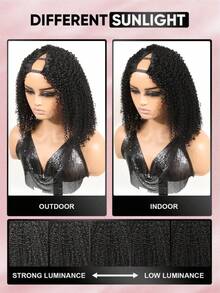 V Part Afro Kinky Curly Wave Human Hair Wig For Beginner Friendly Glueless V Shape Kinky Curly Wigs Flawless Natural Natural-Looking Hair From 10 To 20 Inches - Natural Black - View 8