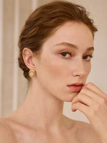 PRE ELEGANT MESH SPLICING SPARKLING STONE STUD EARRINGS - Gold - View 8