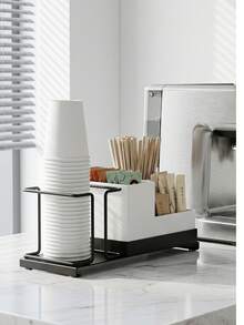 Haus Hana Multi-Functional Coffee Station Organizer, Iron Paper Cup Holder, Disposable Cup Dispenser With Compartments, Modern Countertop Storage Rack For Cups, Lids, Straws, Coffee Pods, Tea Bags, For Home Kitchen, Office, Cafe, Restaurant, Bar, Hotel - Multicolor - View 1