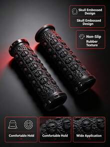 2/4/6 Pcs Skull Embossed Motorcycle Handlebar Grips, Non‑Slip Rubber Lock‑On Hand Grips, Comfortable Handle Bar Covers For Motorcycle Dirt Bike ATV - Multicolor - View 2