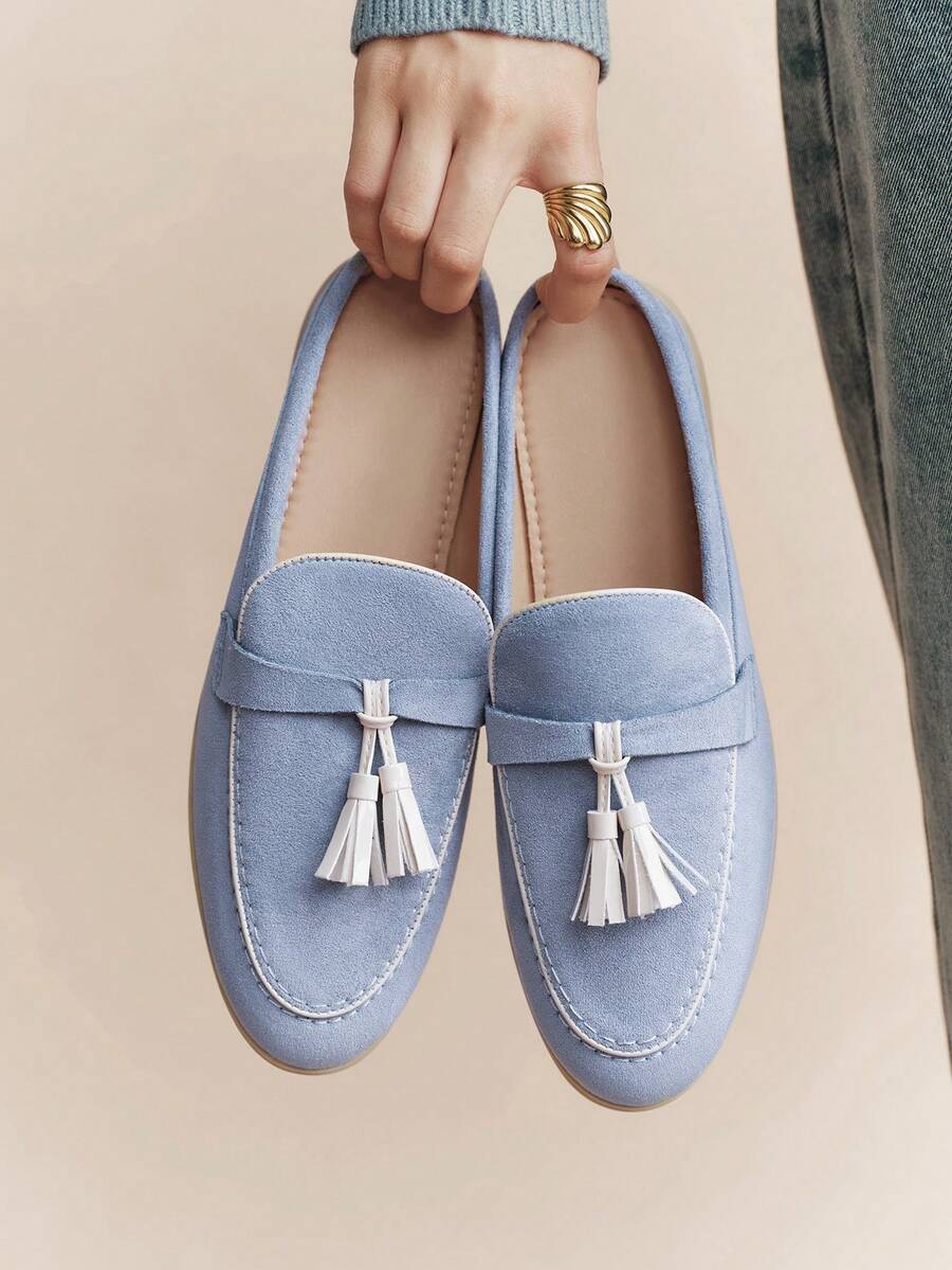 Rosivie Round Toe Women's Flat Shoes Are Fashionable And Elegant, Casual, Simple And Comfortable, Portable Commuting Temperament - sky blue - View 1