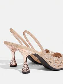 CUCCOO TILAWA Embroidery Champagne Sparkling Rhinestone Elegant Elegant Sexy Pointed Women's High Heels - Elastic Slip-On Exquisite Design - Champagne - View 5
