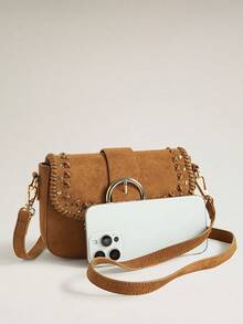 Wovira Women's Handbag, Suede Crossbody Bag, With Drawstring Detail And Buckle Embellishment, A Retro Casual Shoulder Bag, Suitable For Daily Commuting, Shop - Brown - View 3