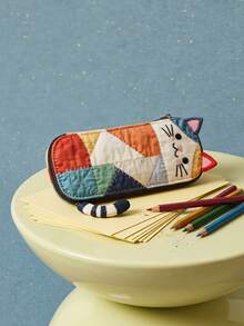 Joivida 1Pc/2Pcs Ins-Style Patchwork Kitten Pencil Case, Cute Girly Fabric Spliced Stationery Bag, Personalized And Portable Student Pencil Storage Bag, Large-Capacity Zipper Pencil Case, Simple And Versatile Stationery Storage Bag For Girls - multicolor - View 2