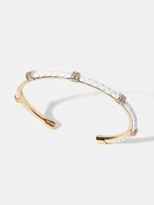 Pre Gold Simple Splicing White PU Leather Exquisite Bracelet - White 2 - View 5