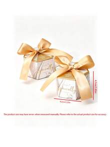 50Pcs Mini Marble Pattern Gift Boxes With Shiny Gold Bow Ribbon, Wedding Favor Thank You Candy Boxes, Small Party Treat Packaging Boxes For Bridal Shower Birthday Banquet - White - View 3
