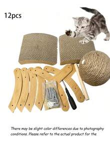 12Pcs New Ferris Wheel Cat Toy Set, Sisal Ball & Corrugated Cardboard Double Scratching Toy, Anti‑Scratch Furniture Protector, Wear‑Resistant No‑Shed Cat Play Toy For Indoor Cats Entertainment - Multicolor - View 11