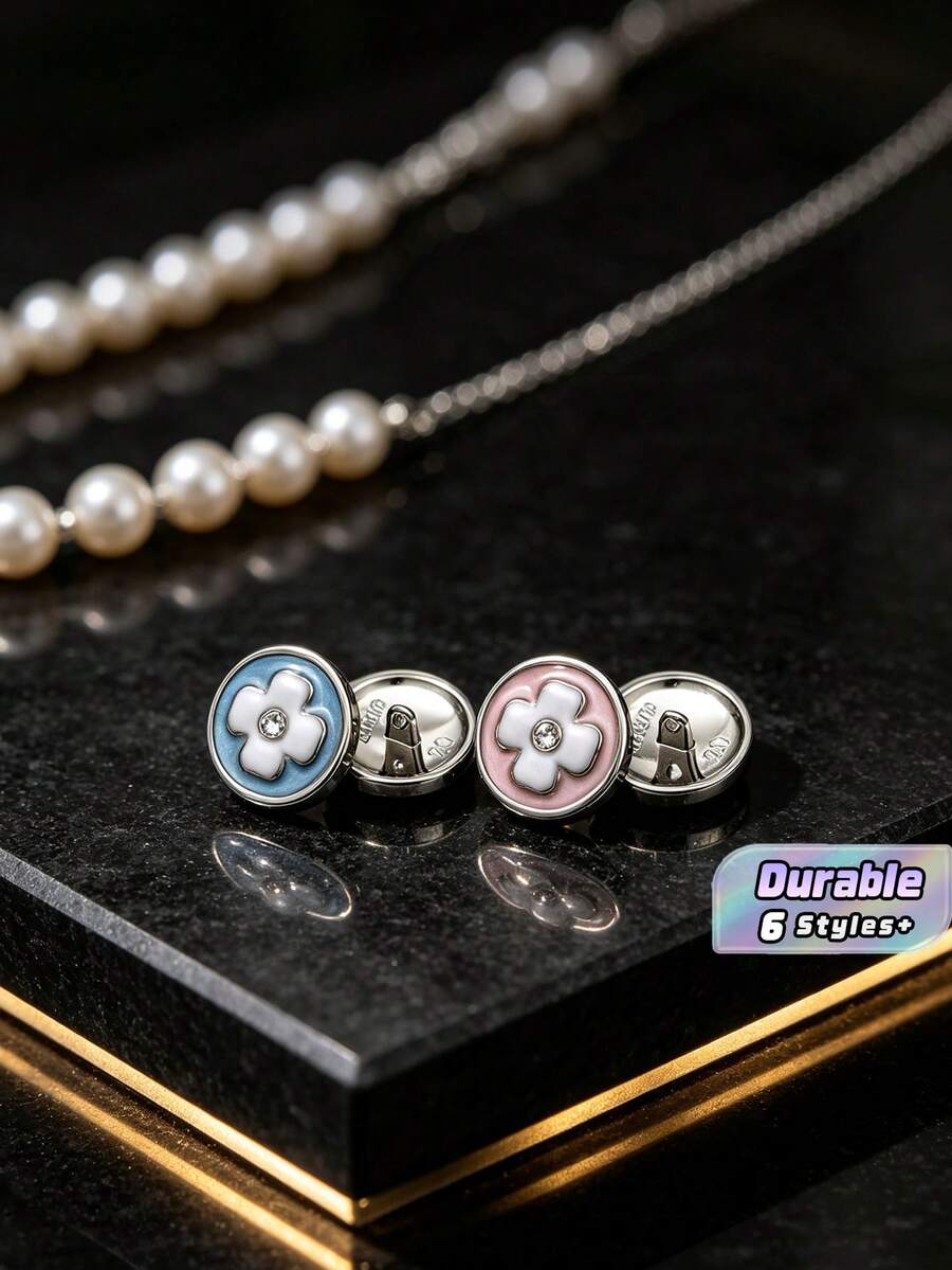 Pack 10 Pcs High‑End Two‑Tone Oil Painted Clover Metal Buttons Rhinestone Round Decorative Fasteners For Cashmere Coats Suits Versatile Outerwear Hand‑Sewn Clothing Sewing Accessories - 10pcs - View 1