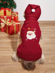 PETSIN Xmas Embroidered Santa Dog Hoodie Warm Knit Christmas Pet Sweater - Multicolor - View 13