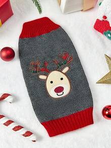 PETSIN Christmas Reindeer Knitted Pet Sweater For Teddy, Small, Medium, And Large Dogs, Grey Fawn Pattern Dog Autumn/Winter Outfit, Also For Cats - Grey - View 8