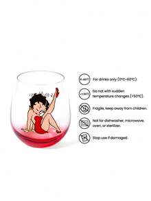 Betty Boop x SHEIN 1個 16.57oz/490ml 復古女孩鈣鈉玻璃冷水杯，適用於冷水、飲料、咖啡、茶、牛奶 - 無色 - 查看 3
