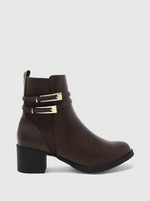CUCCOO BIZCHIC Women's Buckle Design Fashion Daily Wear Chunky Heel Ankle Boots Fall Shoes - Coffee Brown - View 2